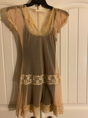 DKNY Sheer Lace-Trim Chemise in Nude Color Size S